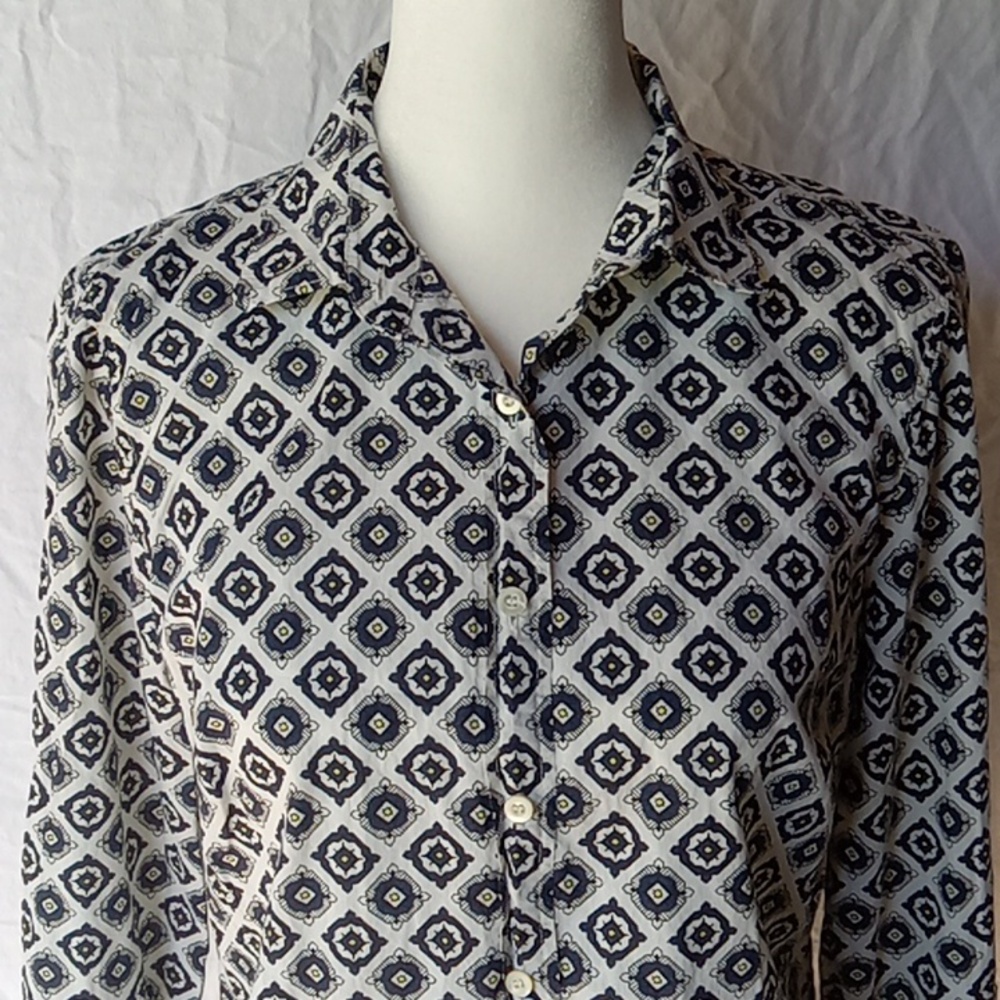 J Crew Perfect Button Down Shirt Long-sleeve Size 4 Blue White